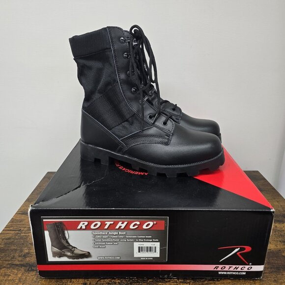 NEW Rothco Speedlace Jungle Boots Size 10R Black Military G.I. Style 8" Leather - Picture 1 of 10